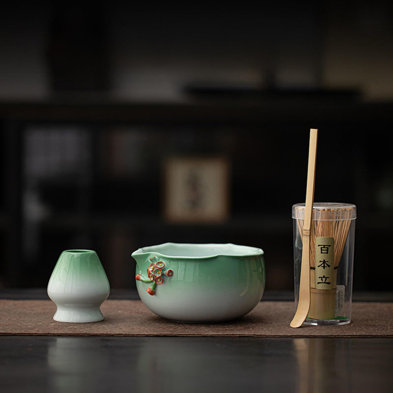 JIKANNOYA 抹茶 セット matcha set 初心者 茶道具 4点セット 陶器 抹茶茶碗 bowl 茶杓 茶せん 百本立 whisk 茶筅立て くせ直し お手入れも簡単 自宅用 ceremony 母の日 父の日 誕生日 贈り物 gift おしゃれ cute 高級 おうち時間グッズ 花 CJ192