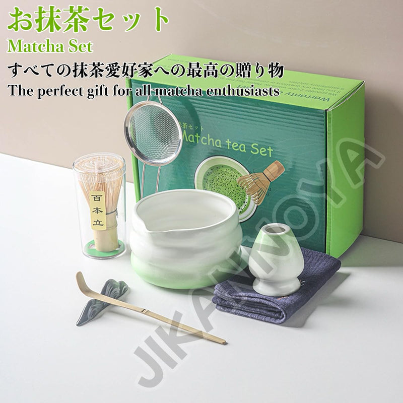 JIKANNOYA 抹茶セット 茶道具 初心者 抹茶 セット お点前セット 陶器 抹茶 抹茶茶碗 茶杓 茶杓立て 茶せん 百本立 茶筅立て くせ直し 綿茶巾 抹茶篩 茶道セット matcha set for beginners お手入れも簡単 母の日 父の日 誕生日 贈り物 人気 おしゃれ ギフトボックス包装 AQCJ48