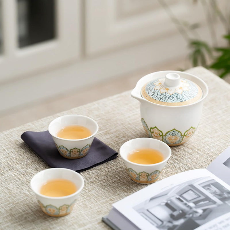 JIKANNOYA 中国茶器セット 茶器 茶具 磁器 湯呑み 急須 セット 携帯 台湾茶器 旅行ティーセット 茶の入れ 携帯用茶具 車載旅行茶器セット 収納バッグ付き 初心者 高級 おしゃれ 軽量 お出かけ用 旅行 お手入れも簡単 母の日 父の日 誕生日 贈り物 AQZGCJ05