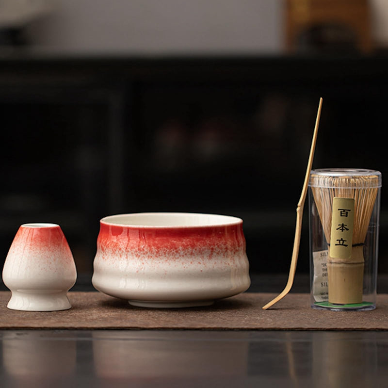 JIKANNOYA 抹茶セット 初心者 お点前セット 茶道具 茶器 セット 4点セット 陶器 抹茶碗 茶杓 茶筅 茶せん 百本立 茶筅立て くせ直し お手入れも簡単 おうち時間グッズ 母の日 父の日 誕生日 贈り物