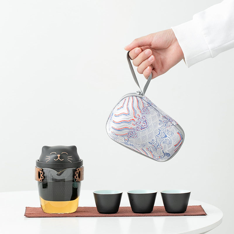 JIKANNOYA 中国茶器セット 茶器 茶具 磁器 急須 湯呑み お茶缶 セット 携帯 台湾茶器 旅行ティーセット 茶の入れ 携帯用茶具 車載旅行茶器セット 収納バッグ付き 初心者 かわいい 高級 おしゃれ 軽量 お出かけ用 旅行 お手入れも簡単 母の日 父の日 誕生日 贈り物 AQZGCJ02