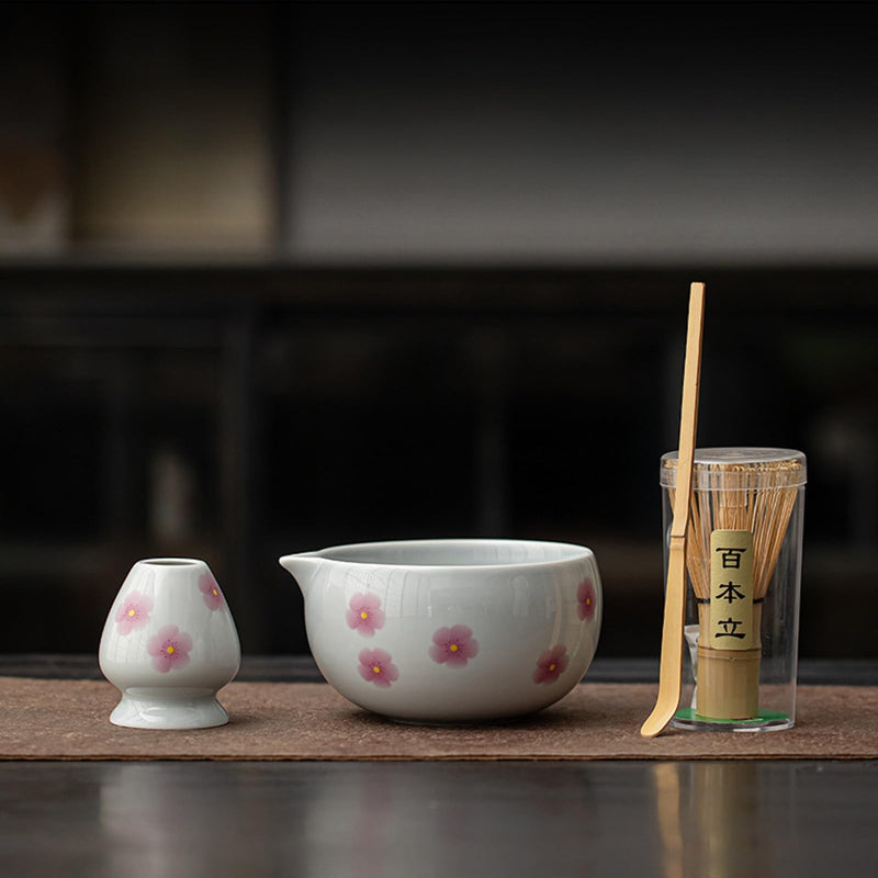 JIKANNOYA 抹茶 セット matcha set 茶道具 4点セット陶器 抹茶茶碗 bowl 茶杓 茶杓立て 茶せん 百本立 whisk 茶筅立て くせ直し 綿茶巾 抹茶篩 お手入れも簡単 初心者 自宅用 ceremony 母の日 父の日 誕生日 贈り物 gift おしゃれ cute 高級 CJ143