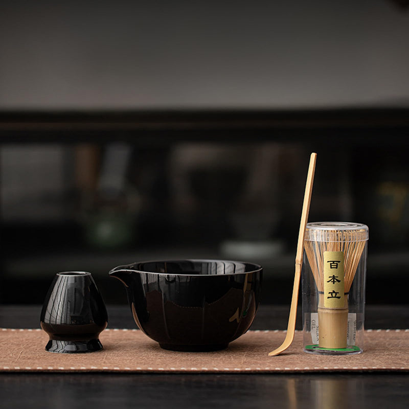 JIKANNOYA 抹茶セット 茶道具 初心者 自宅用 お点前セット matcha set 茶道 茶器 茶杓 茶筅 茶せん 百本立 茶筅立て くせ直し 抹茶篩 綿茶巾 陶器茶杓立て お手入れも簡単 持ち運び アウトドア 母の日 父の日 誕生日 贈り物 人気 おしゃれ 4点セット AQCJ72