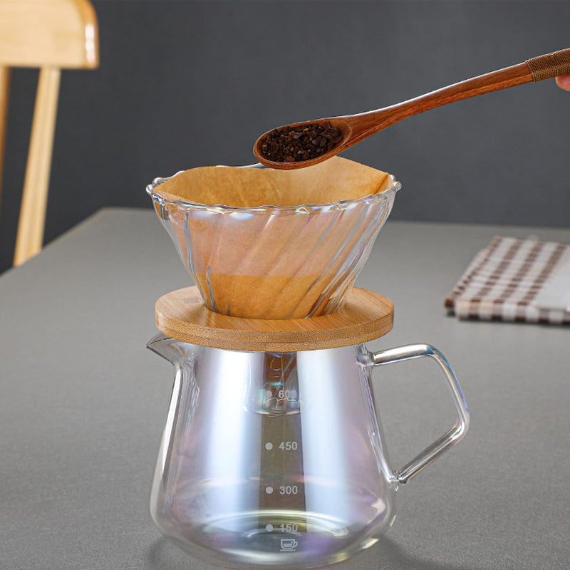 JIKANNOYA コーヒードリッパー 300ml ハンドドリップセット コーヒーサーバー 割れない 高ホウ素シリカガラス材料 耐熱ガラス 直火対応 耐寒性 ドリッパー 電子レンジ·食洗機対応 コーヒー用品 洗いやすい 多用途 家用 喫茶店 1~2杯用 多色ガラス