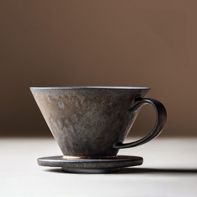 JIKANNOYA コーヒードリッパー コーヒーサーバーセット 450ml 復古 陶磁器製 ハンドドリップセット コーヒーサーバー ドリッパー 電子レンジ·食洗機対応 コーヒー用品 洗いやすい 多用途 家用 喫茶店 プレゼント おしゃれ 1~4杯用 鎏金