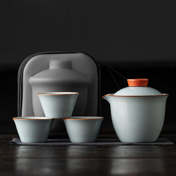 JIKANNOYA 中国茶器セット 茶器 茶具 磁器 湯呑み 急須 セット 携帯 台湾茶器 旅行ティーセット 茶の入れ 携帯用茶具 車載旅行茶器セット 収納バッグ付き 初心者 高級 おしゃれ 軽量 お出かけ用 旅行 お手入れも簡単 母の日 父の日 誕生日 贈り物 汝窯 AQZGCJ07N