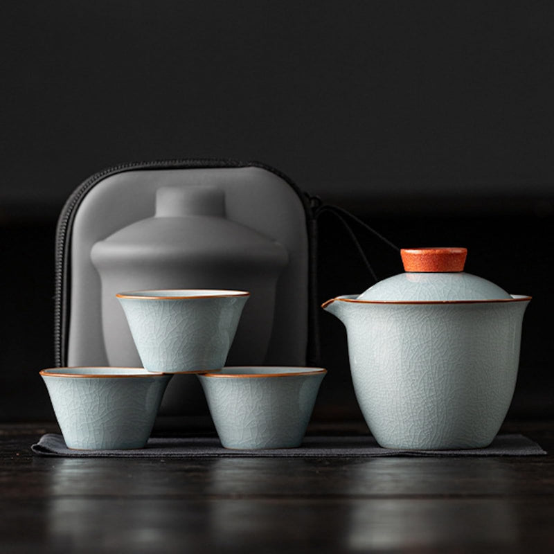 JIKANNOYA 中国茶器セット 茶器 茶具 磁器 湯呑み 急須 セット 携帯 台湾茶器 旅行ティーセット 茶の入れ 携帯用茶具 車載旅行茶器セット 収納バッグ付き 初心者 高級 おしゃれ 軽量 お出かけ用 旅行 お手入れも簡単 母の日 父の日 誕生日 贈り物 汝窯 AQZGCJ07N