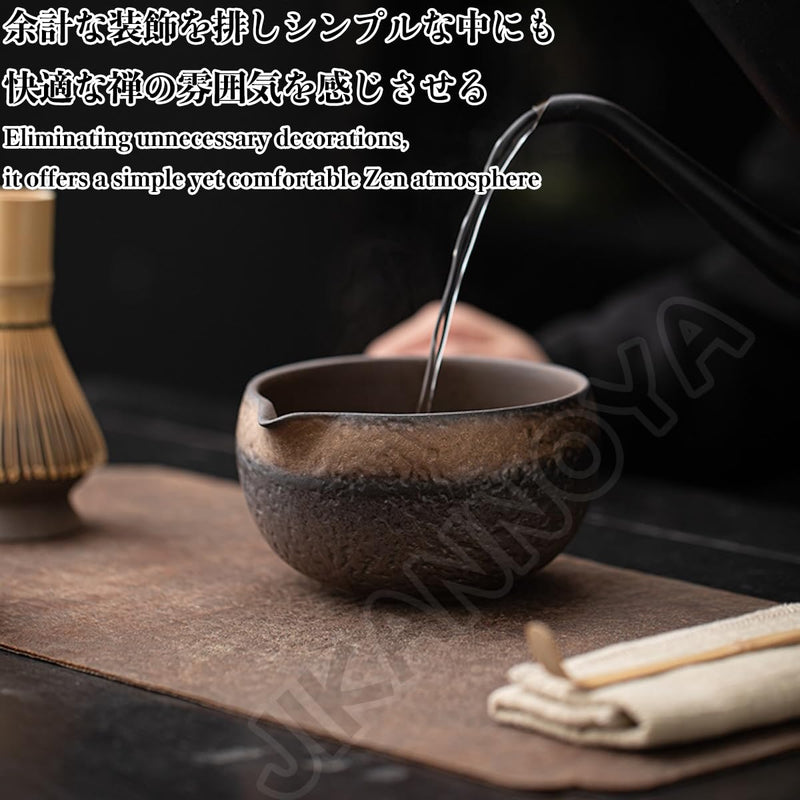 JIKANNOYA 抹茶セット 茶道具 初心者 自宅用 お点前セット 4点セット 茶杓 茶筅 茶せん 百本立 茶筅立て くせ直し 抹茶篩 綿茶巾 陶器茶杓立て お手入れも簡単 母の日 父の日 誕生日 贈り物 侘寂 レトロ 鎏金 AQCJ49