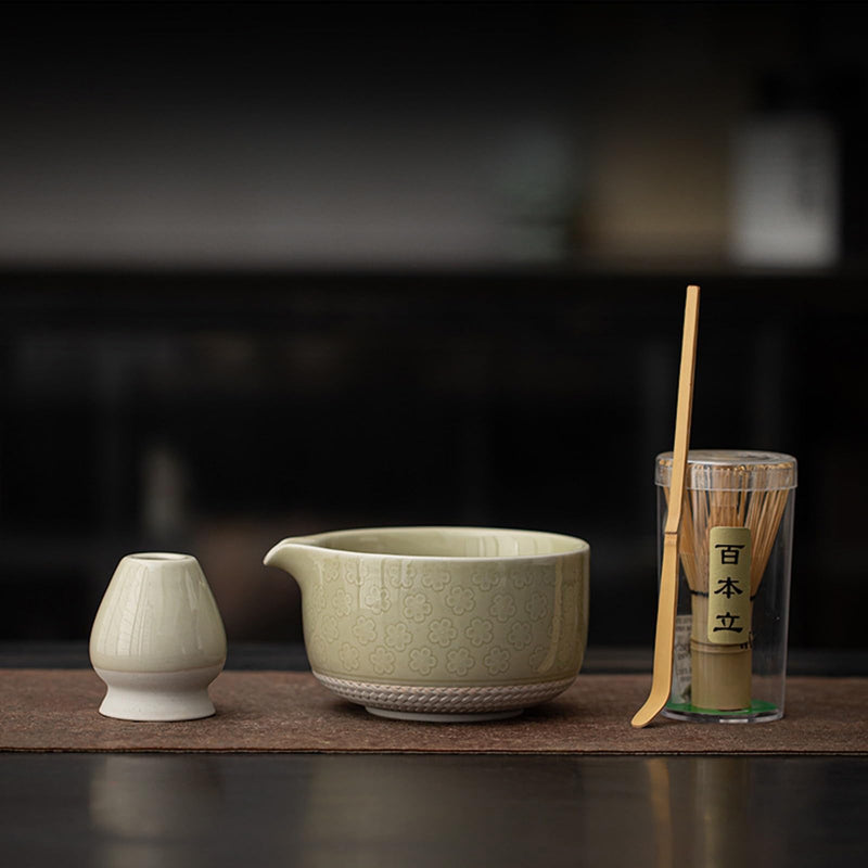JIKANNOYA 抹茶 セット matcha set 初心者 茶道具 4点セット 陶器 抹茶茶碗 bowl 茶杓 茶せん 百本立 whisk 茶筅立て くせ直し お手入れも簡単 自宅用 ceremony 母の日 父の日 誕生日 贈り物 gift おしゃれ cute 高級 おうち時間グッズ CJ186