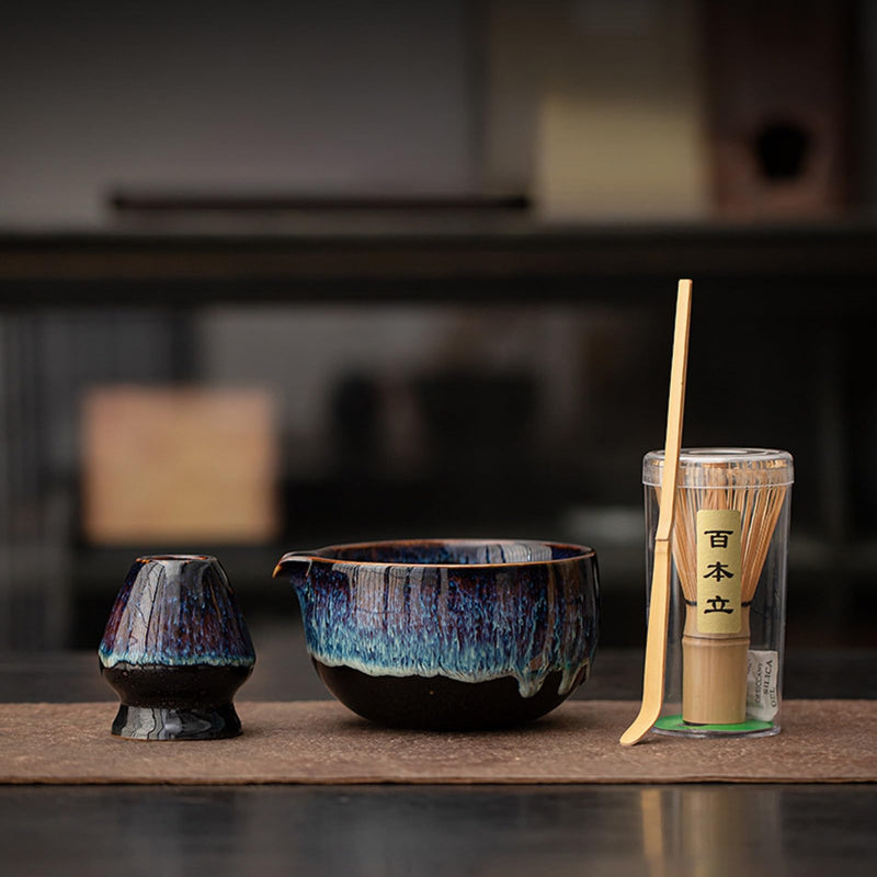 JIKANNOYA 抹茶 セット 抹茶セット 自宅用 茶道具 初心者 お点前セット 抹茶 陶器 抹茶茶碗 茶杓 茶杓立て 茶せん 百本立 茶筅立て くせ直し 綿茶巾 抹茶篩 茶道セット matcha set for beginners お手入れも簡単 母の日 父の日 誕生日 贈り物セット おしゃれ 500ml AQCJ80