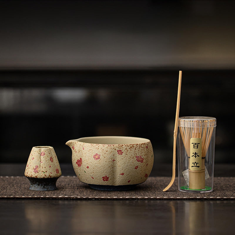 JIKANNOYA 抹茶セット 抹茶 セット 自宅用 茶道具 初心者 お点前セット 抹茶 陶器 抹茶茶碗 注ぎ口付き 茶杓 茶杓立て 茶せん 百本立 茶筅立て くせ直し 綿茶巾 抹茶篩 茶道セット matcha set for beginners お手入れも簡単 母の日 父の日 誕生日 贈り物 おしゃれ 550ml AQCJ126