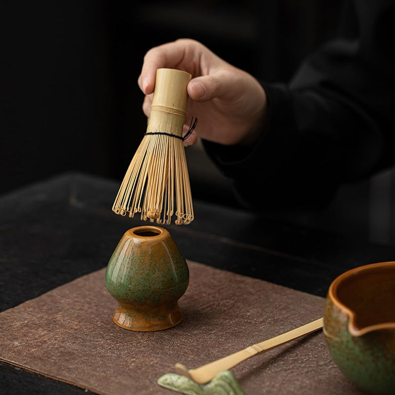 JIKANNOYA 抹茶 セット matcha set 茶道具 4点セット陶器 抹茶茶碗 bowl 茶杓 茶杓立て 茶せん 百本立 whisk 茶筅立て くせ直し 綿茶巾 抹茶篩 お手入れも簡単 初心者 自宅用 ceremony 母の日 父の日 誕生日 贈り物 gift おしゃれ cute 高級 CJ130