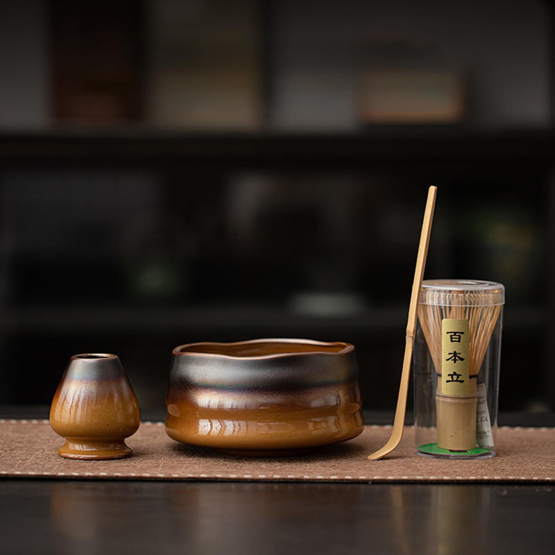 JIKANNOYA 抹茶セット 茶道具 初心者 自宅用 お点前セット matcha set 茶道 茶器 茶杓 茶筅 茶せん 百本立 茶筅立て くせ直し 抹茶篩 綿茶巾 陶器茶杓立て お手入れも簡単 持ち運び アウトドア 母の日 父の日 誕生日 贈り物 人気 おしゃれ 4点セット AQCJ71