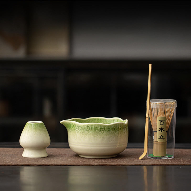 JIKANNOYA 抹茶 セット matcha set 茶道具 4点セット陶器 抹茶茶碗 bowl 茶杓 茶杓立て 茶せん 百本立 whisk 茶筅立て くせ直し 綿茶巾 抹茶篩 お手入れも簡単 初心者 自宅用 ceremony 母の日 父の日 誕生日 贈り物 gift おしゃれ cute 高級 CJ138