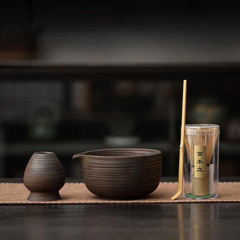 JIKANNOYA 抹茶セット 抹茶 セット 自宅用 茶道具 初心者 お点前セット 抹茶 陶器 抹茶茶碗 茶杓 茶杓立て 茶せん 百本立 茶筅立て くせ直し 綿茶巾 抹茶篩 茶道セット matcha set for beginners お手入れも簡単 母の日 父の日 誕生日 贈り物 おしゃれ 550ml AQCJ100