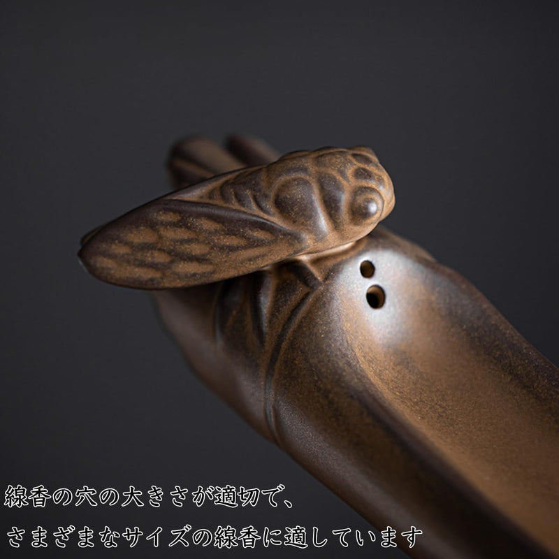 JIKANNOYA 線香立て 灰がこぼれない 横置き 陶器 お香立て ミニ おしゃれ インセンスホルダー 香炉 線香皿 御洒落 人気 仏壇用 睡眠 リラックス 茶室 茶道 瞑想 書斎 竹形 長さ30cm AQXL05
