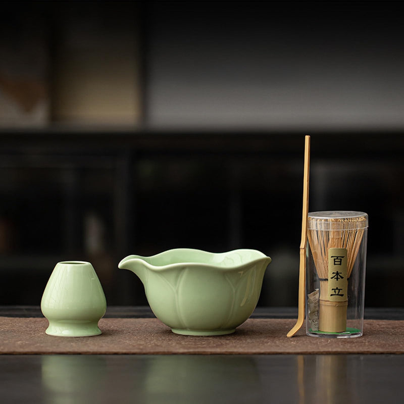 JIKANNOYA 抹茶 セット matcha set 茶道具 4点セット陶器 抹茶茶碗 bowl 茶杓 茶杓立て 茶せん 百本立 whisk 茶筅立て くせ直し 綿茶巾 抹茶篩 お手入れも簡単 初心者 自宅用 ceremony 母の日 父の日 誕生日 贈り物 gift おしゃれ cute 高級 CJ133