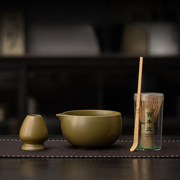 JIKANNOYA 抹茶 セット matcha set 茶道具 4点セット陶器 抹茶茶碗 bowl 茶杓 茶杓立て 茶せん 百本立 whisk 茶筅立て くせ直し 綿茶巾 抹茶篩 お手入れも簡単 初心者 自宅用 ceremony 母の日 父の日 誕生日 贈り物 gift おしゃれ cute 高級 CJ146