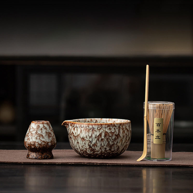 JIKANNOYA 抹茶 セット 抹茶セット 自宅用 茶道具 初心者 お点前セット 抹茶 陶器 抹茶茶碗 茶杓 茶杓立て 茶せん 百本立 茶筅立て くせ直し 綿茶巾 抹茶篩 茶道セット matcha set for beginners お手入れも簡単 母の日 父の日 誕生日 贈り物セット おしゃれ 500ml AQCJ81