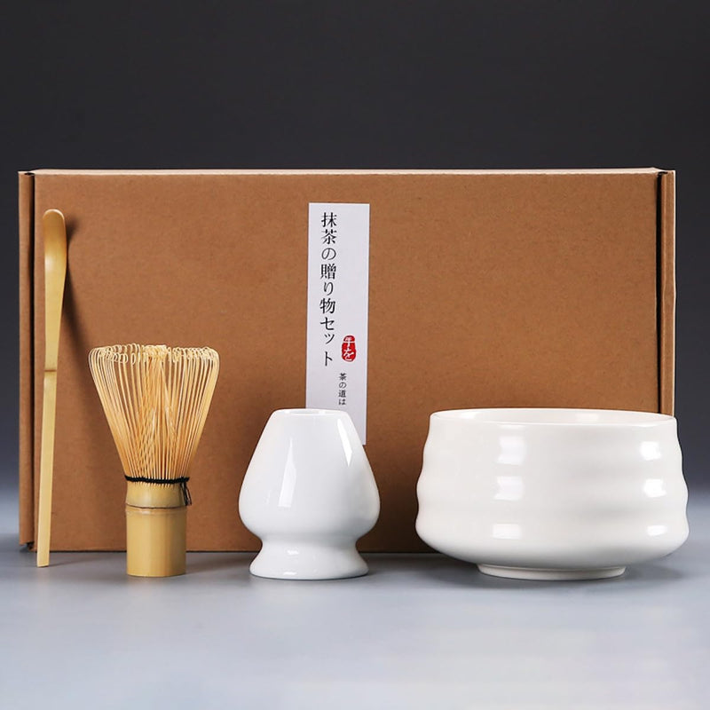 JIKANNOYA 抹茶セット お点前セット 茶道具 セット 4点セット 茶杓 茶筅 茶せん 百本立 茶筅立て くせ直し 初心者 お手入れも簡単 母の日 父の日 誕生日 贈り物 竹製茶碗