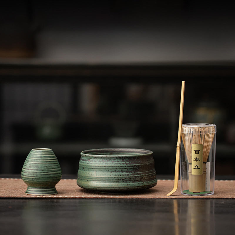 JIKANNOYA 抹茶セット 抹茶 セット 自宅用 茶道具 初心者 お点前セット 抹茶 陶器 抹茶茶碗 茶杓 茶杓立て 茶せん 百本立 茶筅立て くせ直し 綿茶巾 抹茶篩 茶道セット matcha set for beginners お手入れも簡単 母の日 父の日 誕生日 贈り物 おしゃれ 550ml AQCJ100