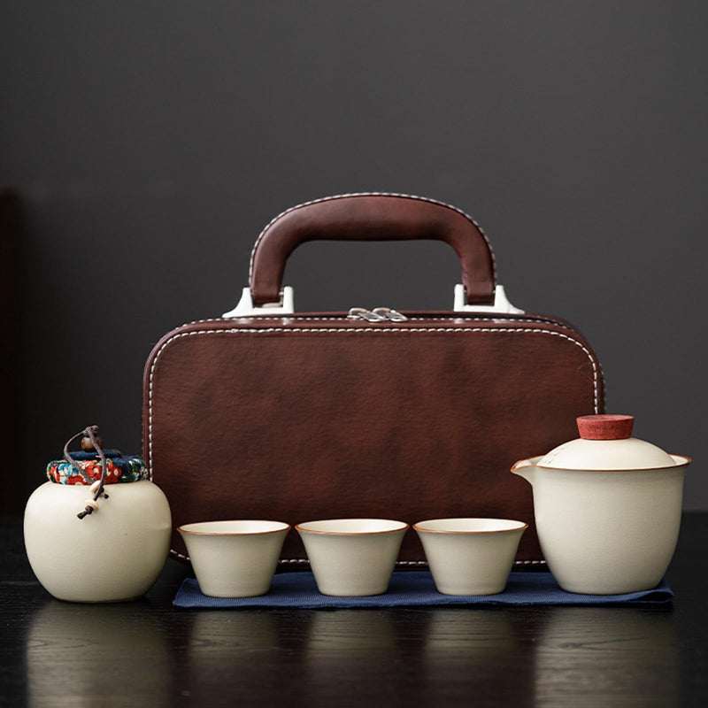 JIKANNOYA 中国茶器セット 茶器 茶具 磁器 湯呑み 急須 セット 携帯 台湾茶器 旅行ティーセット 茶の入れ 携帯用茶具 車載旅行茶器セット 収納バッグ付き 初心者 高級 おしゃれ 軽量 お出かけ用 旅行 お手入れも簡単 母の日 父の日 誕生日 贈り物 汝窯 AQZGCJ07N