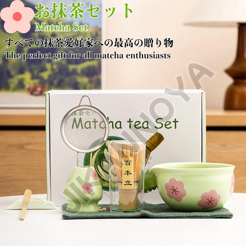 JIKANNOYA 抹茶 セット 抹茶セット 自宅用 茶道具 初心者 お点前セット 抹茶 陶器 抹茶茶碗 茶杓 茶杓立て 茶せん 百本立 茶筅立て くせ直し 綿茶巾 抹茶篩 茶道セット matcha set for beginners お手入れも簡単 母の日 父の日 誕生日 贈り物セット おしゃれ 500ml AQCJ60