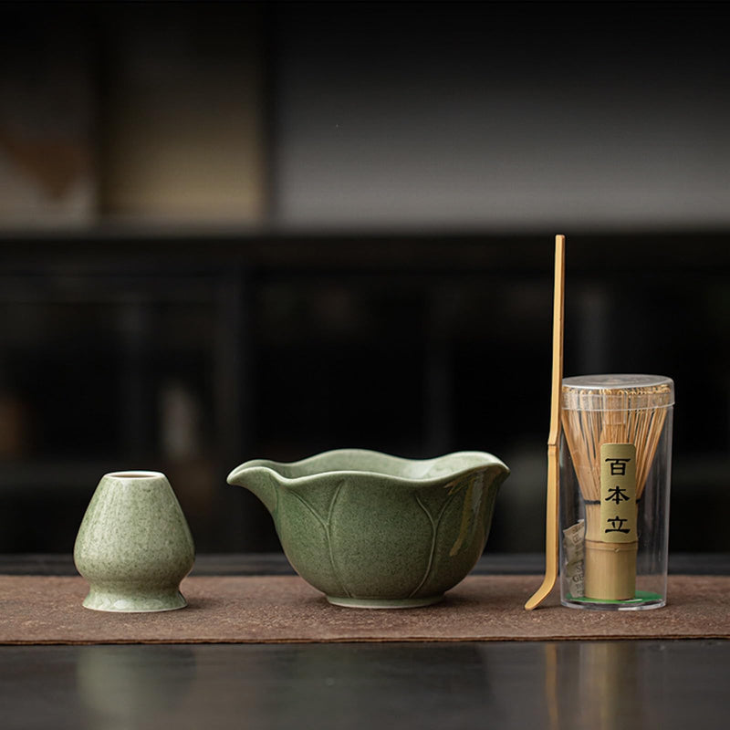 JIKANNOYA 抹茶 セット matcha set 茶道具 4点セット陶器 抹茶茶碗 bowl 茶杓 茶杓立て 茶せん 百本立 whisk 茶筅立て くせ直し 綿茶巾 抹茶篩 お手入れも簡単 初心者 自宅用 ceremony 母の日 父の日 誕生日 贈り物 gift おしゃれ cute 高級 CJ133