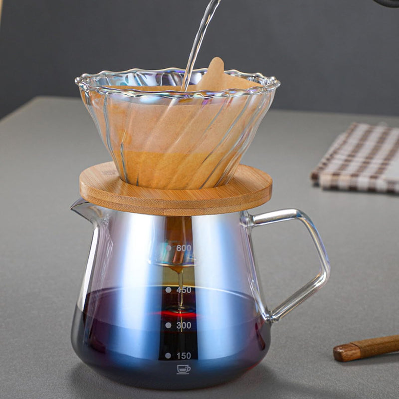 JIKANNOYA コーヒードリッパー 300ml ハンドドリップセット コーヒーサーバー 割れない 高ホウ素シリカガラス材料 耐熱ガラス 直火対応 耐寒性 ドリッパー 電子レンジ·食洗機対応 コーヒー用品 洗いやすい 多用途 家用 喫茶店 1~2杯用 多色ガラス