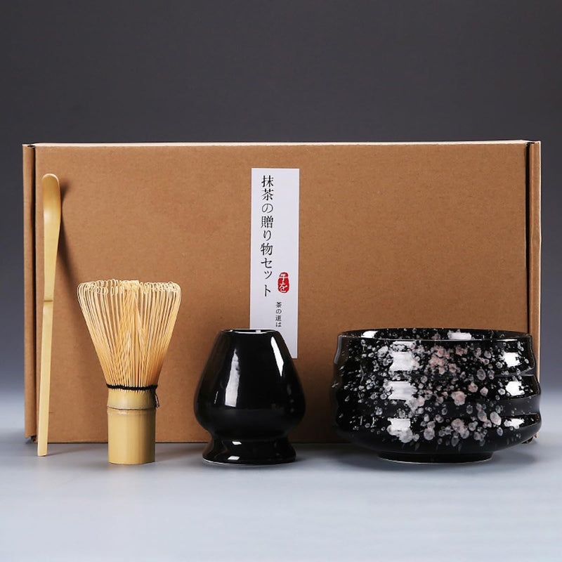JIKANNOYA 抹茶セット お点前セット 茶道具 セット 4点セット 茶杓 茶筅 茶せん 百本立 茶筅立て くせ直し 初心者 お手入れも簡単 母の日 父の日 誕生日 贈り物 竹製茶碗