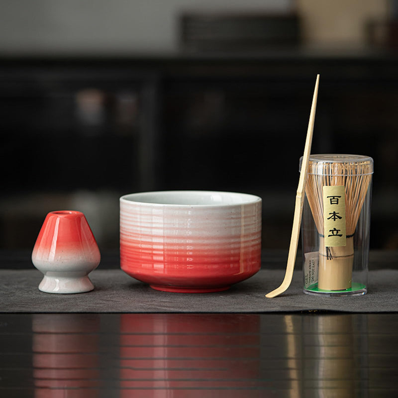 JIKANNOYA 茶道具 セット 抹茶セット お点前セット 4点セット 茶杓 茶筅 茶せん 百本立 茶筅立て くせ直し 初心者 抹茶スターター おうち時間グッズ お手入れも簡単 母の日 父の日 誕生日 贈り物 ブラウン