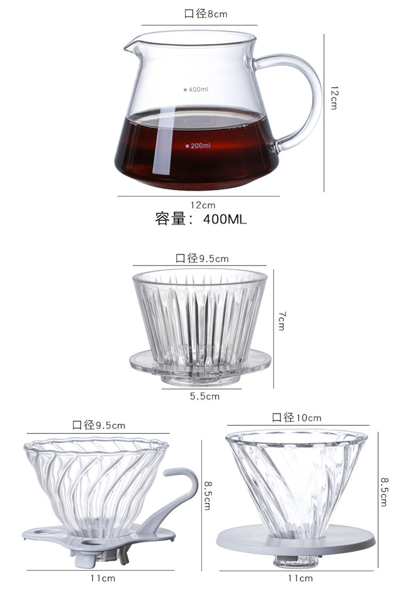 JIKANNOYA コーヒードリッパー 400ml ハンドドリップセット コーヒーサーバー 割れない 目盛付き 高ホウ素シリカガラス材料 耐熱ガラス 直火対応 耐寒性 ドリッパー 電子レンジ·食洗機対応 コーヒー用品 洗いやすい 多用途 家用 喫茶店 1~2杯用