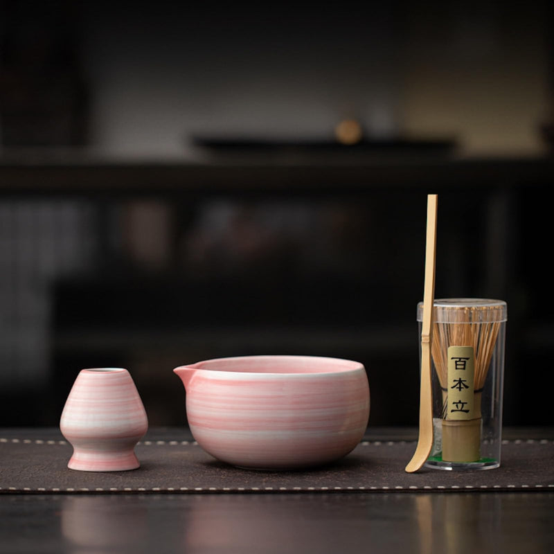 JIKANNOYA 抹茶 セット matcha set 初心者 茶道具 4点セット 陶器 抹茶茶碗 bowl 茶杓 茶せん 百本立 whisk 茶筅立て くせ直し お手入れも簡単 自宅用 ceremony 母の日 父の日 誕生日 贈り物 gift おしゃれ cute 高級 おうち時間グッズ 花 CJ191
