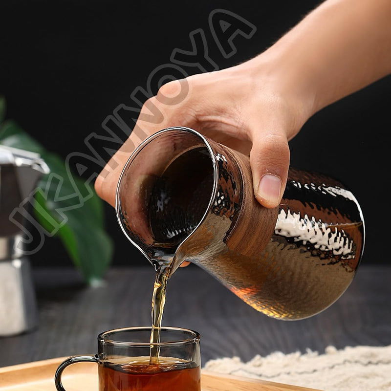JIKANNOYA コーヒーサーバー 割れない コーヒー サーバー 高ホウ素シリカガラス 耐熱ガラス 直火対応 耐寒性 クルミ材 コーヒーポット 透明 割れないコーヒーサーバー 電子レンジ 食洗機対応 コーヒー用品 使いやすい 洗いやすい 多用途 家用 喫茶店 1~3杯用 500ml