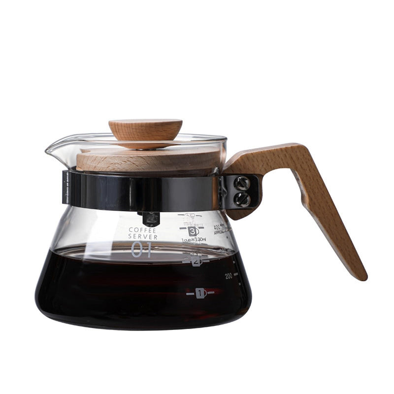 JIKANNOYA コーヒードリッパー ハンドドリップセット コーヒーサーバー 割れない 高ホウ素シリカガラス材料 耐熱ガラス 直火対応 耐寒性 木材 ドリッパー ダイヤモンド 電子レンジ·食洗機対応 コーヒー用品 目盛り付き 洗いやすい 多用途 家用 喫茶店 1~4杯用 AQKF25
