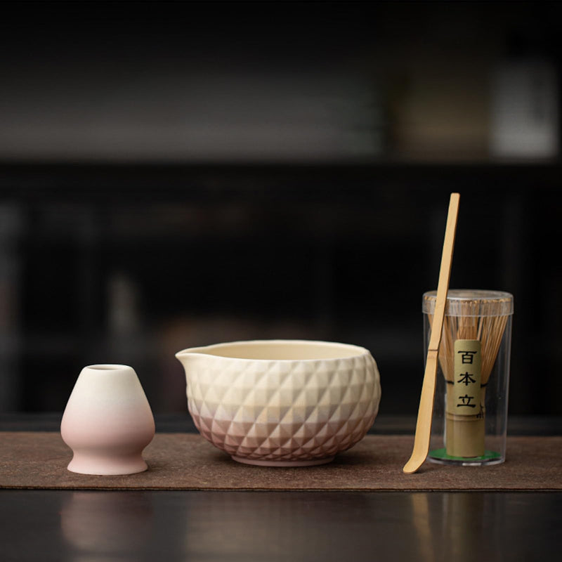 JIKANNOYA 抹茶 セット matcha set 茶道具 4点セット陶器 抹茶茶碗 bowl 茶杓 茶杓立て 茶せん 百本立 whisk 茶筅立て くせ直し 綿茶巾 抹茶篩 お手入れも簡単 初心者 自宅用 ceremony 母の日 父の日 誕生日 贈り物 gift おしゃれ cute 高級 CJ139