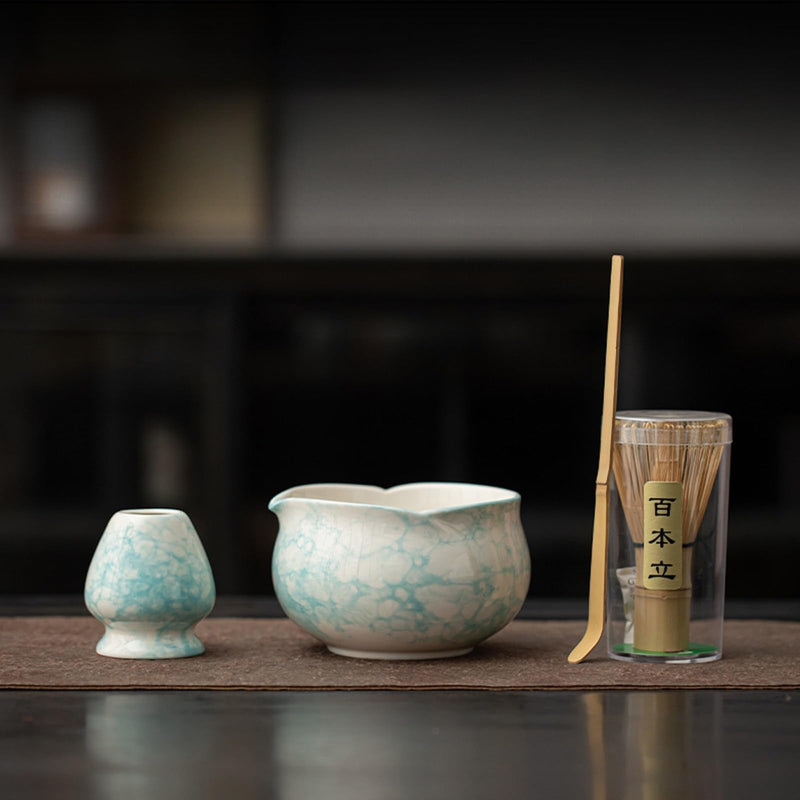 JIKANNOYA 抹茶 セット matcha set 茶道具 4点セット陶器 抹茶茶碗 bowl 茶杓 茶杓立て 茶せん 百本立 whisk 茶筅立て くせ直し 綿茶巾 抹茶篩 お手入れも簡単 初心者 自宅用 ceremony 母の日 父の日 誕生日 贈り物 gift おしゃれ cute 高級 CJ140