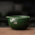 抹茶茶碗(グリーン花柄、注ぎ口付き)