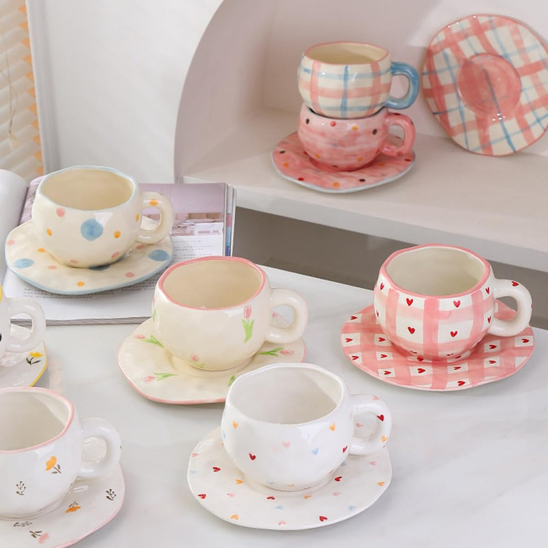 コーヒーカップ 陶器 ソーサー セット セラミック カップアンドソーサー ティーカップ 電子レンジ 食洗機対応 コーヒー 珈琲 お茶 ティー 高級 かわいい おしゃれ ソーサー付き 自宅用 カフェ食器 喫茶店 業務用 結婚祝い ギフト KFB07