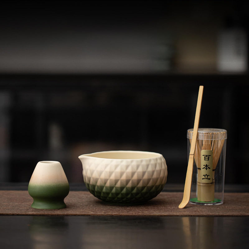 JIKANNOYA 抹茶 セット matcha set 茶道具 4点セット陶器 抹茶茶碗 bowl 茶杓 茶杓立て 茶せん 百本立 whisk 茶筅立て くせ直し 綿茶巾 抹茶篩 お手入れも簡単 初心者 自宅用 ceremony 母の日 父の日 誕生日 贈り物 gift おしゃれ cute 高級 CJ139