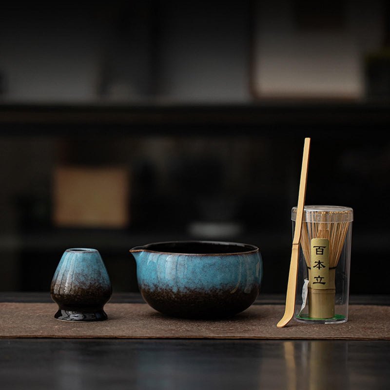 JIKANNOYA 抹茶 セット matcha set 茶道具 4点セット 抹茶茶碗 bowl 茶杓 茶せん 百本立 whisk 茶筅立て くせ直し お手入れも簡単 初心者 自宅用 ceremony 母の日 父の日 誕生日 贈り物 gift 持ち運び おしゃれ cute 高級 おうち時間グッズ CJ175