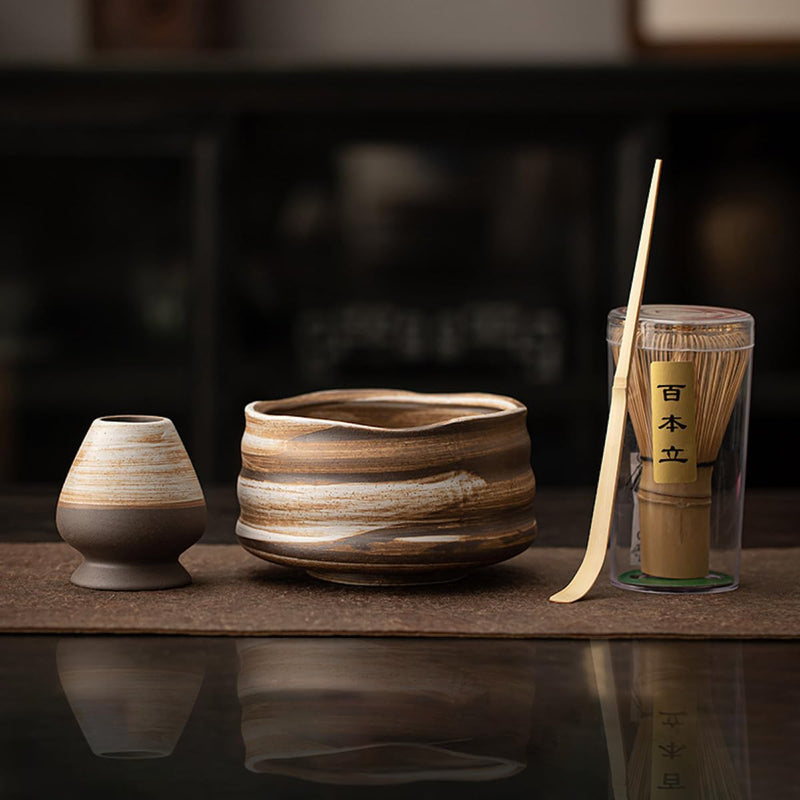 JIKANNOYA 抹茶セット お点前セット 茶道具 セット 4点セット 茶杓 茶筅 茶せん 百本立 茶筅立て くせ直し 初心者 お手入れも簡単 母の日 父の日 誕生日 贈り物 AQCJ02N