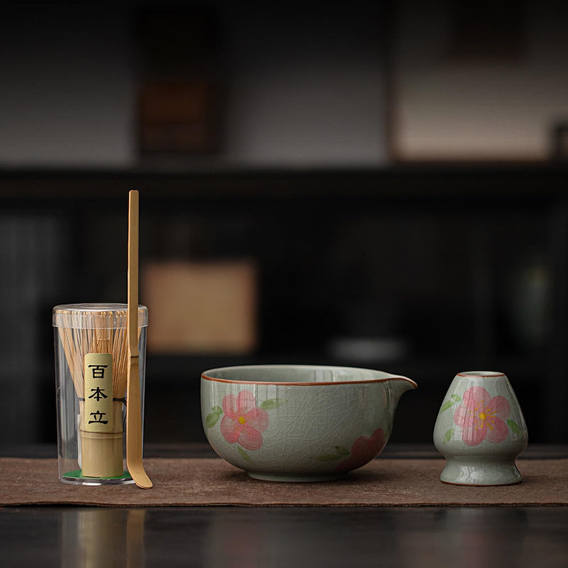 JIKANNOYA 抹茶 セット matcha set 茶道具 4点セット陶器 抹茶茶碗 bowl 茶杓 茶せん 百本立 whisk 茶筅立て くせ直し お手入れも簡単 初心者 自宅用 ceremony 母の日 父の日 誕生日 贈り物 gift おしゃれ cute 高級 おうち時間グッズ 汝窯 CJ153