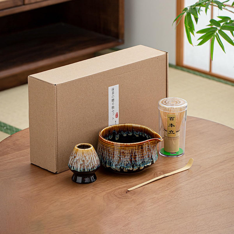 JIKANNOYA 抹茶セット お点前セット 茶道具 セット 4点セット 茶杓 茶筅 茶せん 百本立 茶筅立て くせ直し 初心者 お手入れも簡単 母の日 父の日 誕生日 贈り物 AQCJ44