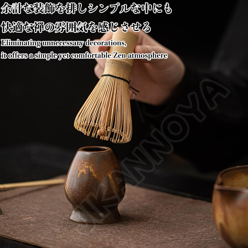 JIKANNOYA 抹茶セット 茶道具 初心者 自宅用 お点前セット 4点セット 茶杓 茶筅 茶せん 百本立 茶筅立て くせ直し 抹茶篩 綿茶巾 陶器茶杓立て お手入れも簡単 母の日 父の日 誕生日 贈り物 おしゃれ AQCJ78