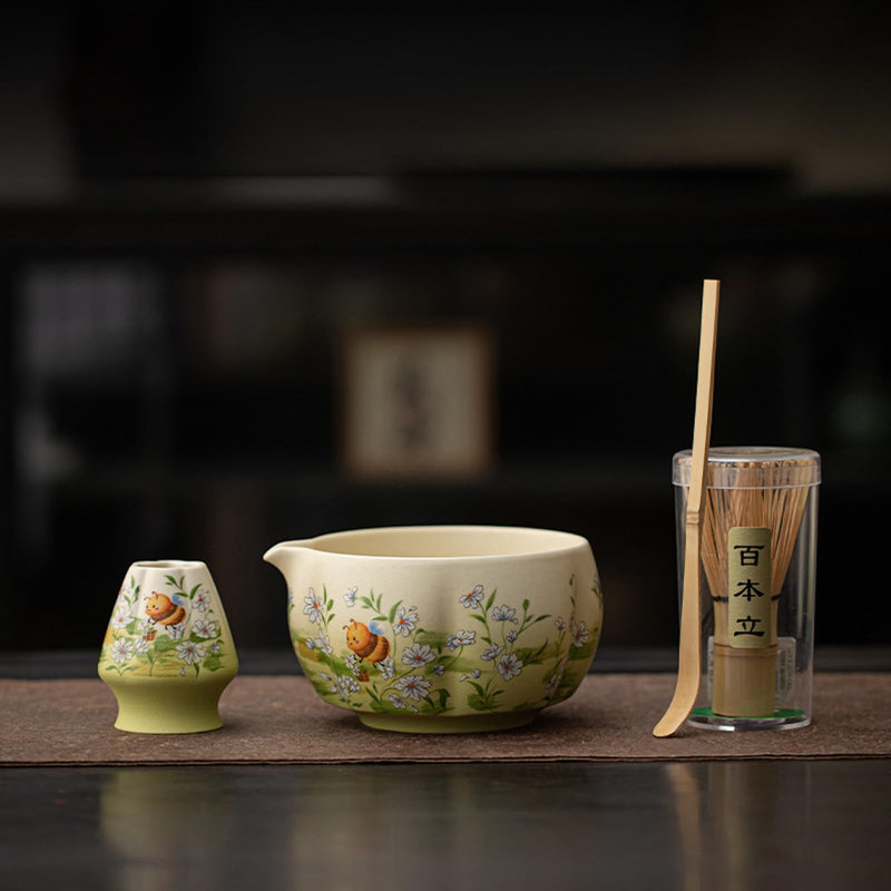 JIKANNOYA 抹茶 セット matcha set 茶道具 4点セット 抹茶茶碗 bowl 茶杓 茶せん 百本立 whisk 茶筅立て くせ直し お手入れも簡単 初心者 自宅用 ceremony 母の日 父の日 誕生日 贈り物 gift 持ち運び おしゃれ cute 高級 おうち時間グッズ CJ225