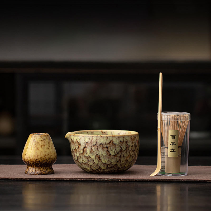 JIKANNOYA 抹茶 セット 抹茶セット 自宅用 茶道具 初心者 お点前セット 抹茶 陶器 抹茶茶碗 茶杓 茶杓立て 茶せん 百本立 茶筅立て くせ直し 綿茶巾 抹茶篩 茶道セット matcha set for beginners お手入れも簡単 母の日 父の日 誕生日 贈り物セット おしゃれ 500ml AQCJ81