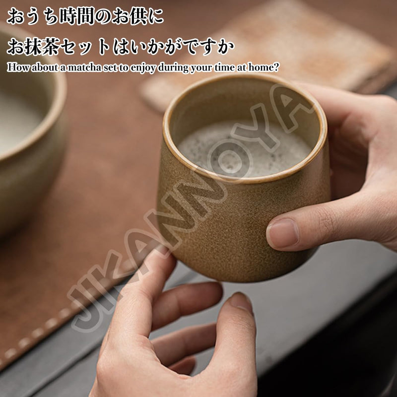 JIKANNOYA 抹茶セット 抹茶 セット 自宅用 茶道具 初心者 お点前セット 抹茶 陶器 抹茶茶碗 茶杓 茶杓立て 茶せん 百本立 茶筅立て くせ直し 綿茶巾 抹茶篩 茶道セット matcha set for beginners お手入れも簡単 母の日 父の日 誕生日 贈り物 おしゃれ 550ml AQCJ102