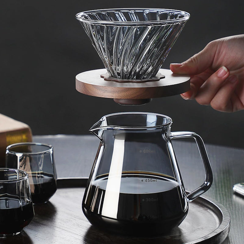 JIKANNOYA コーヒードリッパー ハンドドリップセット コーヒーサーバー 割れない コーヒー サーバー 高ホウ素シリカガラス材料 耐熱ガラス 直火対応 耐寒性 透明 蓋付き 電子レンジ·食洗機対応 目盛り付き コーヒー用品 使いやすい 洗いやすい 多用途 家用 喫茶店 AQKF31