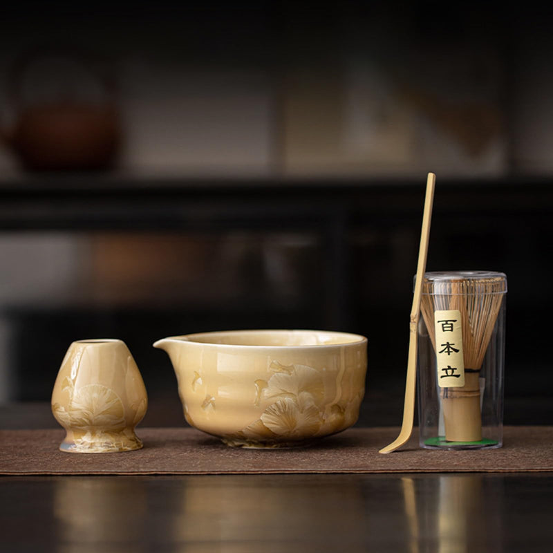 JIKANNOYA 抹茶セット 抹茶 セット 自宅用 茶道具 初心者 お点前セット 抹茶 陶器 抹茶茶碗 茶杓 茶杓立て 茶せん 百本立 茶筅立て くせ直し 綿茶巾 抹茶篩 茶道セット matcha set for beginners お手入れも簡単 母の日 父の日 誕生日 贈り物 おしゃれ 氷花柄 550ml AQCJ103